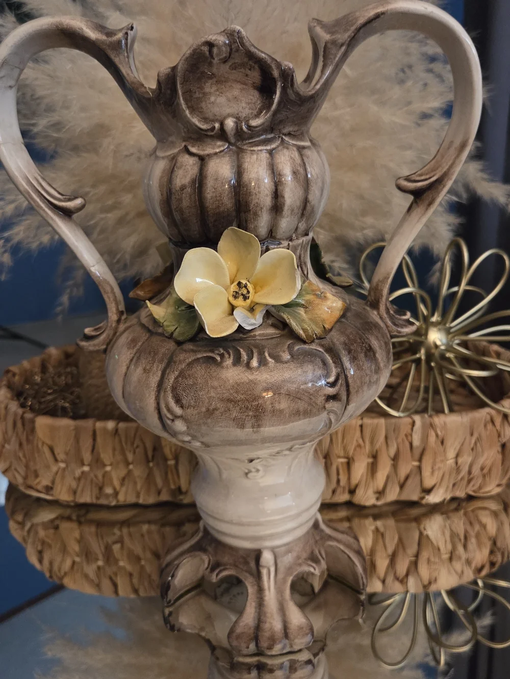 Vintage Italian Porcelain Capodimonte Floral Vase Urn No 203